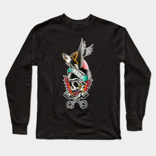 Ride with Eagle and Skull Tattoo Design Long Sleeve T-Shirt